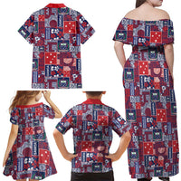 Red Samoa Manuia Le Kerisimasi Family Matching Off Shoulder Maxi Dress and Hawaiian Shirt Pacific Patchwork Xmas Vibes LT9 - Polynesian Pride