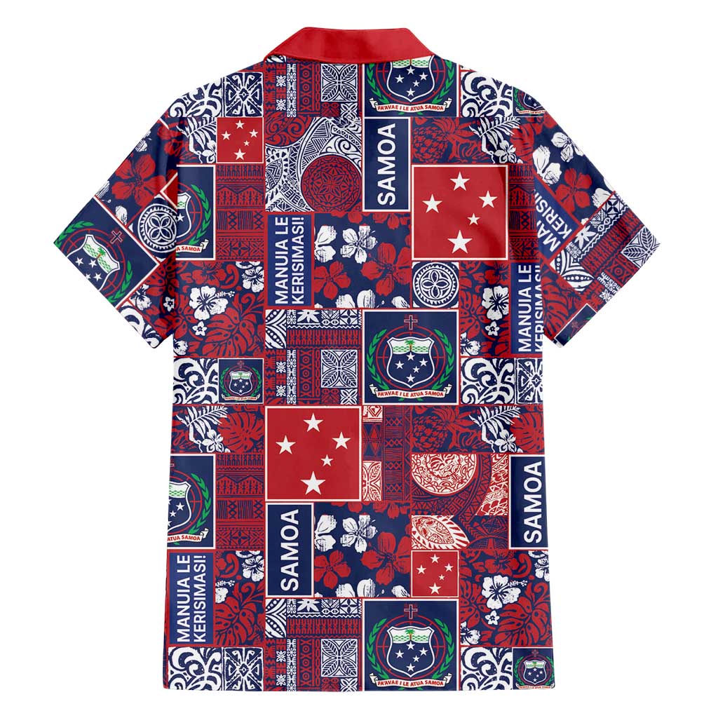 Red Samoa Manuia Le Kerisimasi Family Matching Off Shoulder Maxi Dress and Hawaiian Shirt Pacific Patchwork Xmas Vibes LT9 - Polynesian Pride