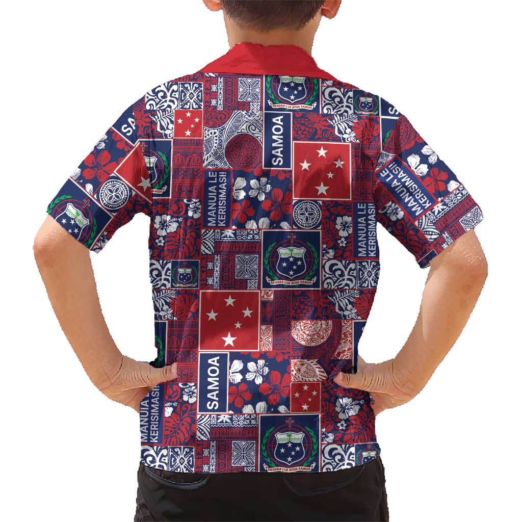 Red Samoa Manuia Le Kerisimasi Family Matching Off Shoulder Short Dress and Hawaiian Shirt Pacific Patchwork Xmas Vibes LT9 - Polynesian Pride