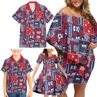 Red Samoa Manuia Le Kerisimasi Family Matching Off Shoulder Short Dress and Hawaiian Shirt Pacific Patchwork Xmas Vibes LT9 - Polynesian Pride