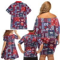Red Samoa Manuia Le Kerisimasi Family Matching Off Shoulder Short Dress and Hawaiian Shirt Pacific Patchwork Xmas Vibes LT9 - Polynesian Pride