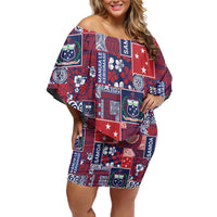 Red Samoa Manuia Le Kerisimasi Family Matching Off Shoulder Short Dress and Hawaiian Shirt Pacific Patchwork Xmas Vibes LT9 Mom's Dress Red - Polynesian Pride