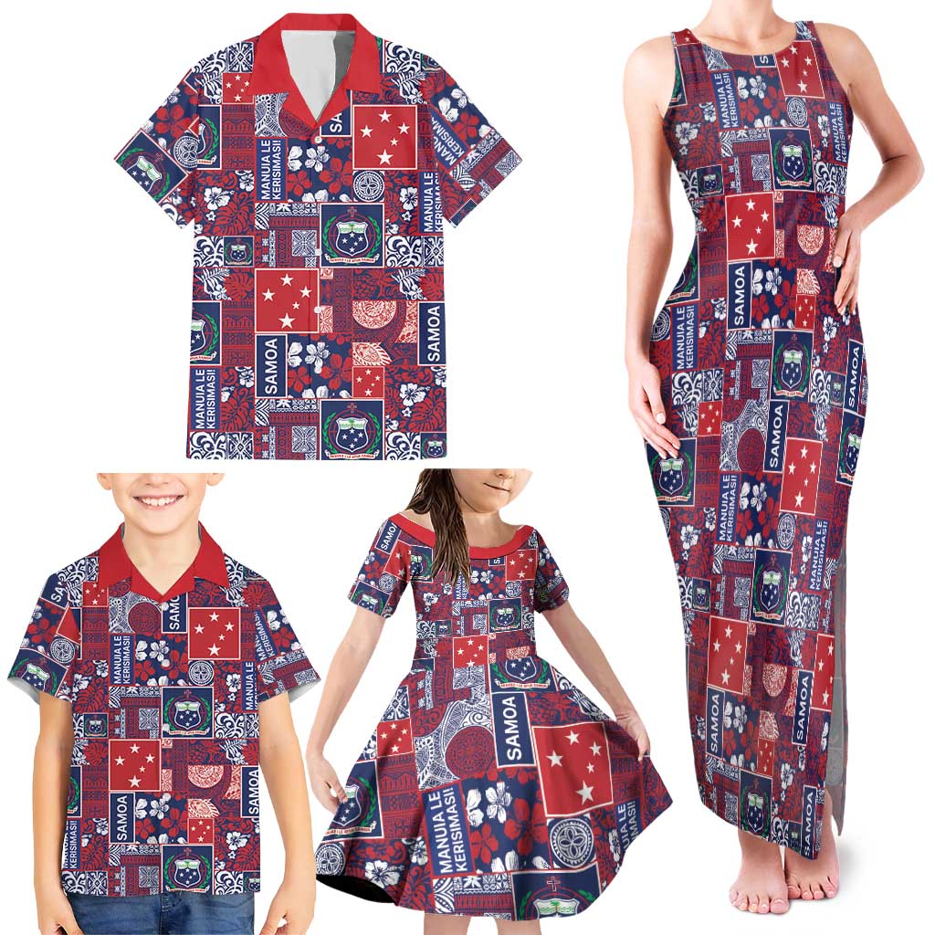 Red Samoa Manuia Le Kerisimasi Family Matching Tank Maxi Dress and Hawaiian Shirt Pacific Patchwork Xmas Vibes LT9 - Polynesian Pride