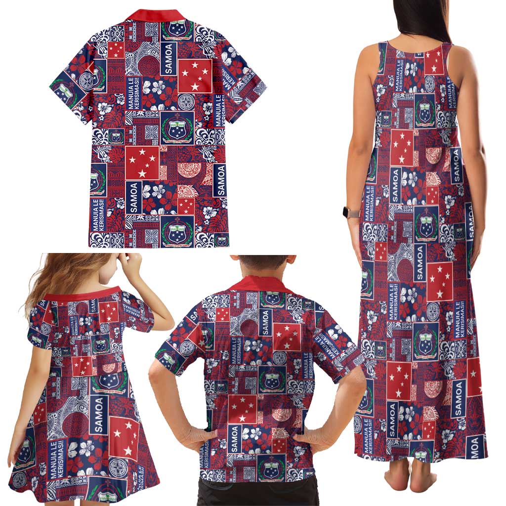 Red Samoa Manuia Le Kerisimasi Family Matching Tank Maxi Dress and Hawaiian Shirt Pacific Patchwork Xmas Vibes LT9 - Polynesian Pride
