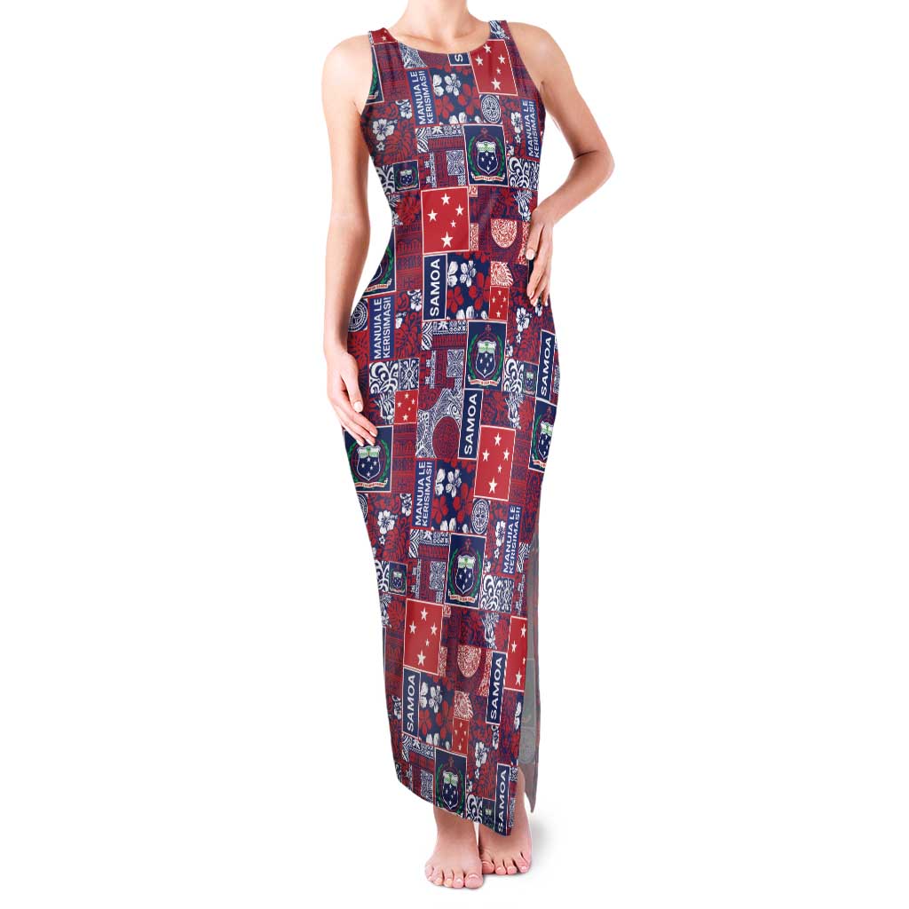 Red Samoa Manuia Le Kerisimasi Family Matching Tank Maxi Dress and Hawaiian Shirt Pacific Patchwork Xmas Vibes LT9 Mom's Dress Red - Polynesian Pride