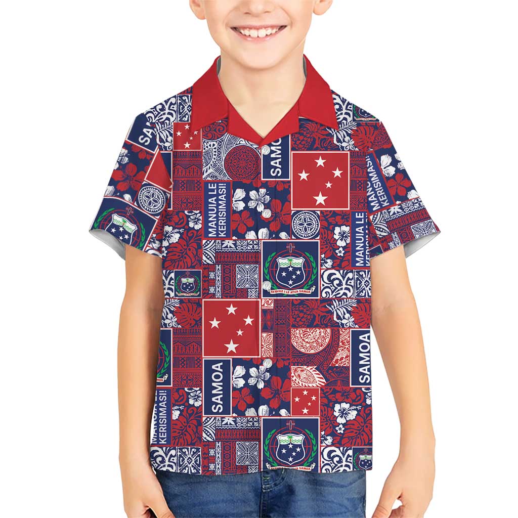 Red Samoa Manuia Le Kerisimasi Family Matching Tank Maxi Dress and Hawaiian Shirt Pacific Patchwork Xmas Vibes LT9 Son's Shirt Red - Polynesian Pride
