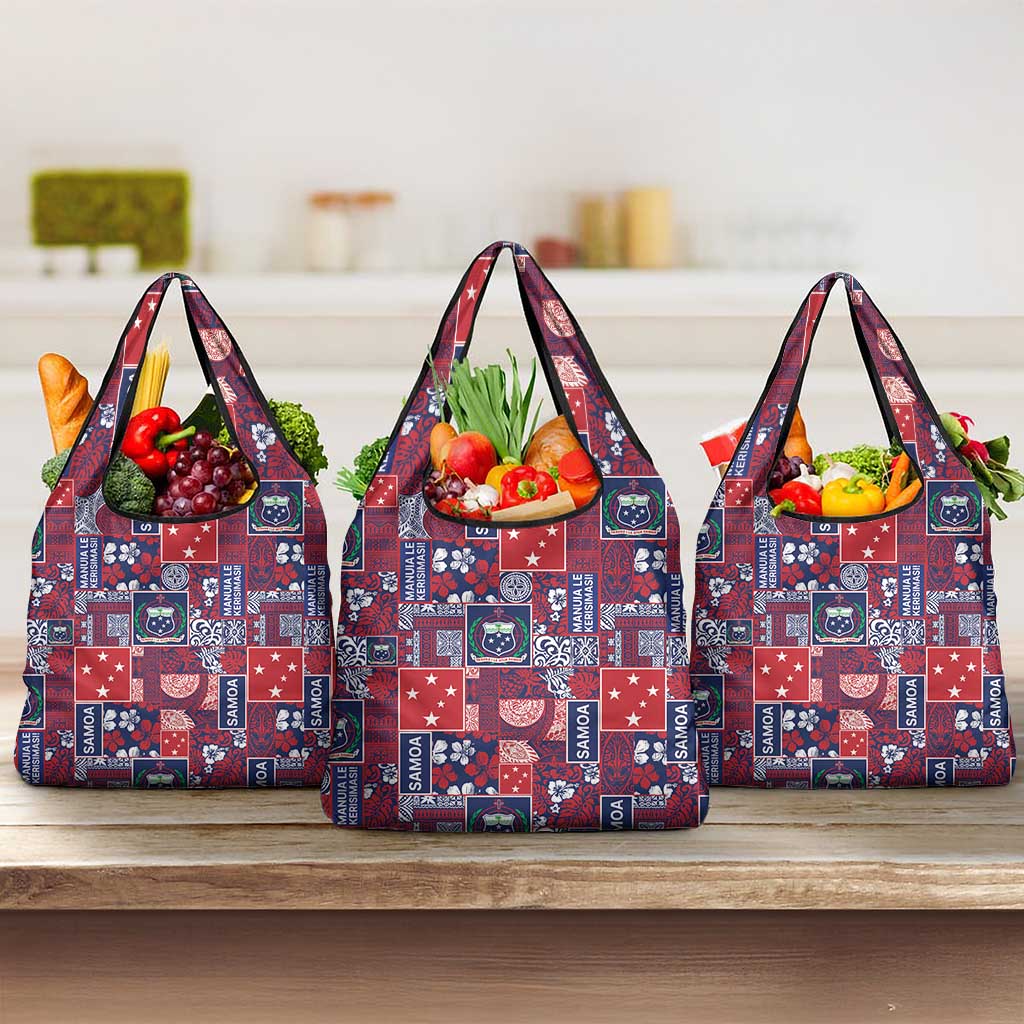 Red Samoa Manuia Le Kerisimasi Grocery Bag Pacific Patchwork Xmas Vibes LT9 3-pack One Size Red - Polynesian Pride