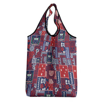 Red Samoa Manuia Le Kerisimasi Grocery Bag Pacific Patchwork Xmas Vibes LT9 - Polynesian Pride