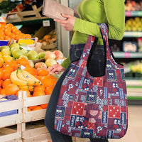 Red Samoa Manuia Le Kerisimasi Grocery Bag Pacific Patchwork Xmas Vibes LT9 - Polynesian Pride