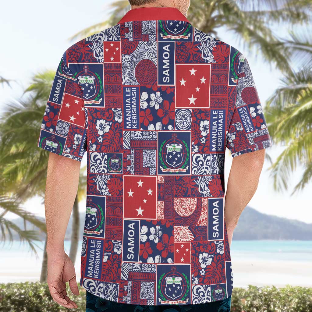 Red Samoa Manuia Le Kerisimasi Hawaiian Shirt Pacific Patchwork Xmas Vibes - Polynesian Pride
