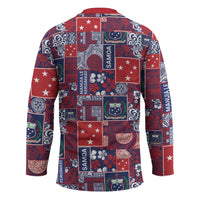 Red Samoa Manuia Le Kerisimasi Hockey Jersey Pacific Patchwork Xmas Vibes - Polynesian Pride