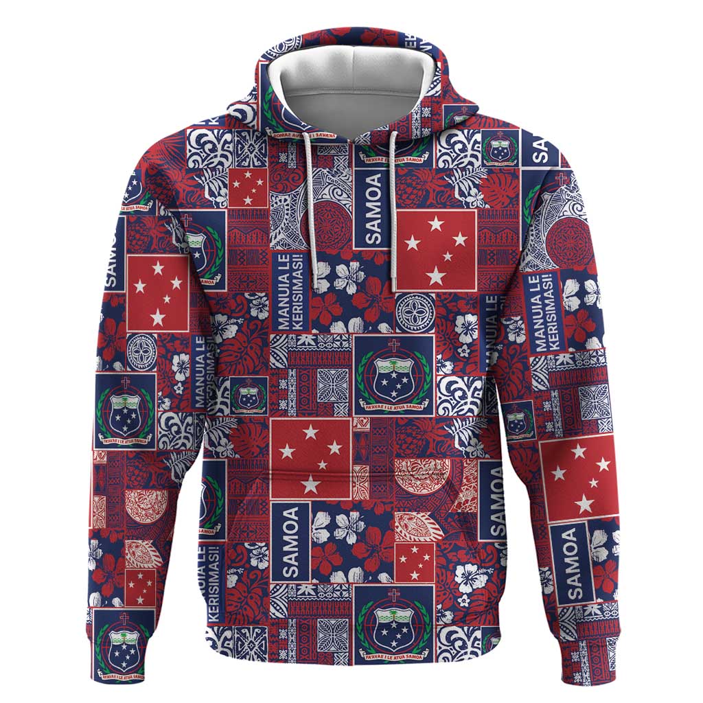 Red Samoa Manuia Le Kerisimasi Hoodie Pacific Patchwork Xmas Vibes - Polynesian Pride