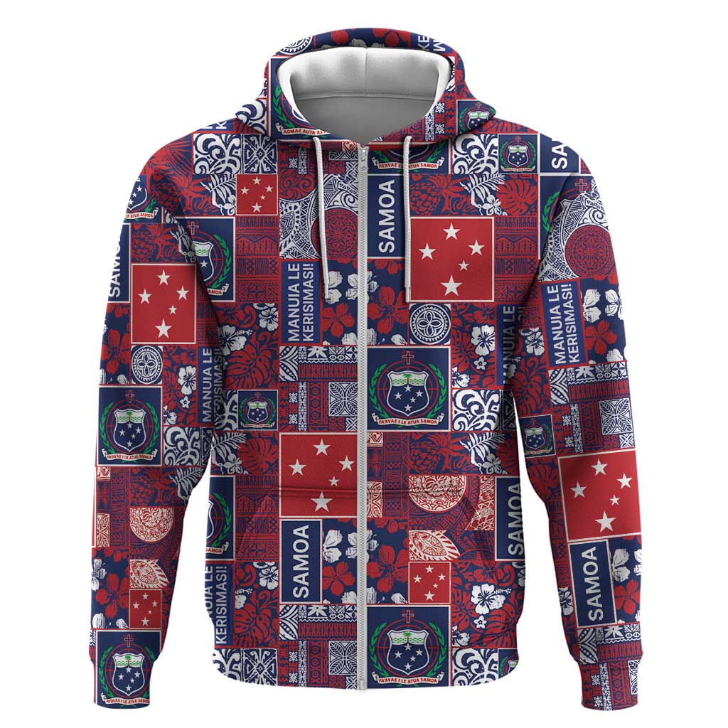 Red Samoa Manuia Le Kerisimasi Hoodie Pacific Patchwork Xmas Vibes - Polynesian Pride
