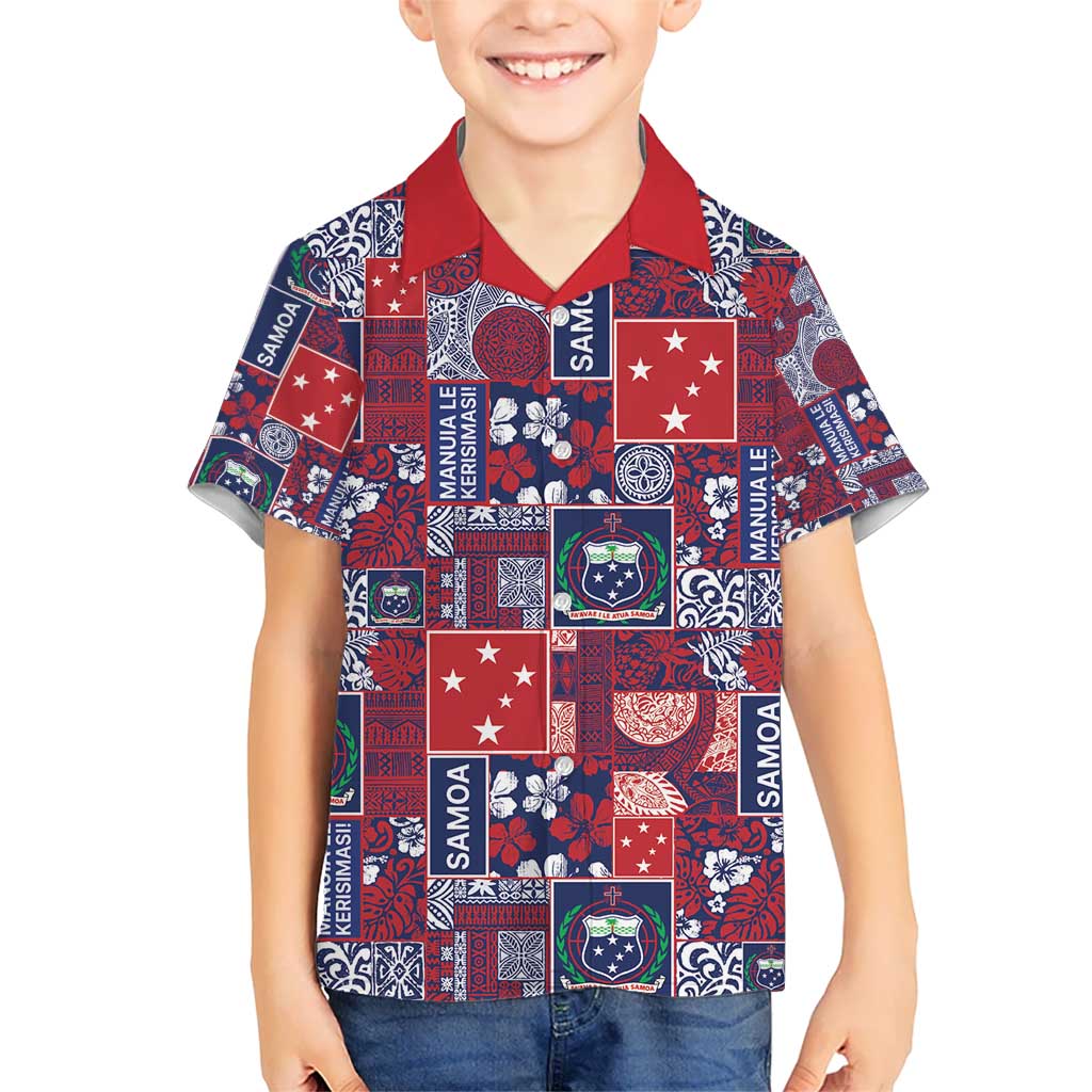 Red Samoa Manuia Le Kerisimasi Kid Hawaiian Shirt Pacific Patchwork Xmas Vibes - Polynesian Pride