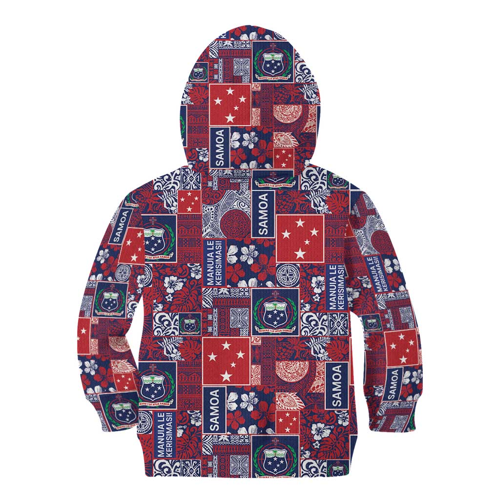 Red Samoa Manuia Le Kerisimasi Kid Hoodie Pacific Patchwork Xmas Vibes - Polynesian Pride