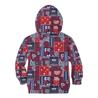 Red Samoa Manuia Le Kerisimasi Kid Hoodie Pacific Patchwork Xmas Vibes - Polynesian Pride