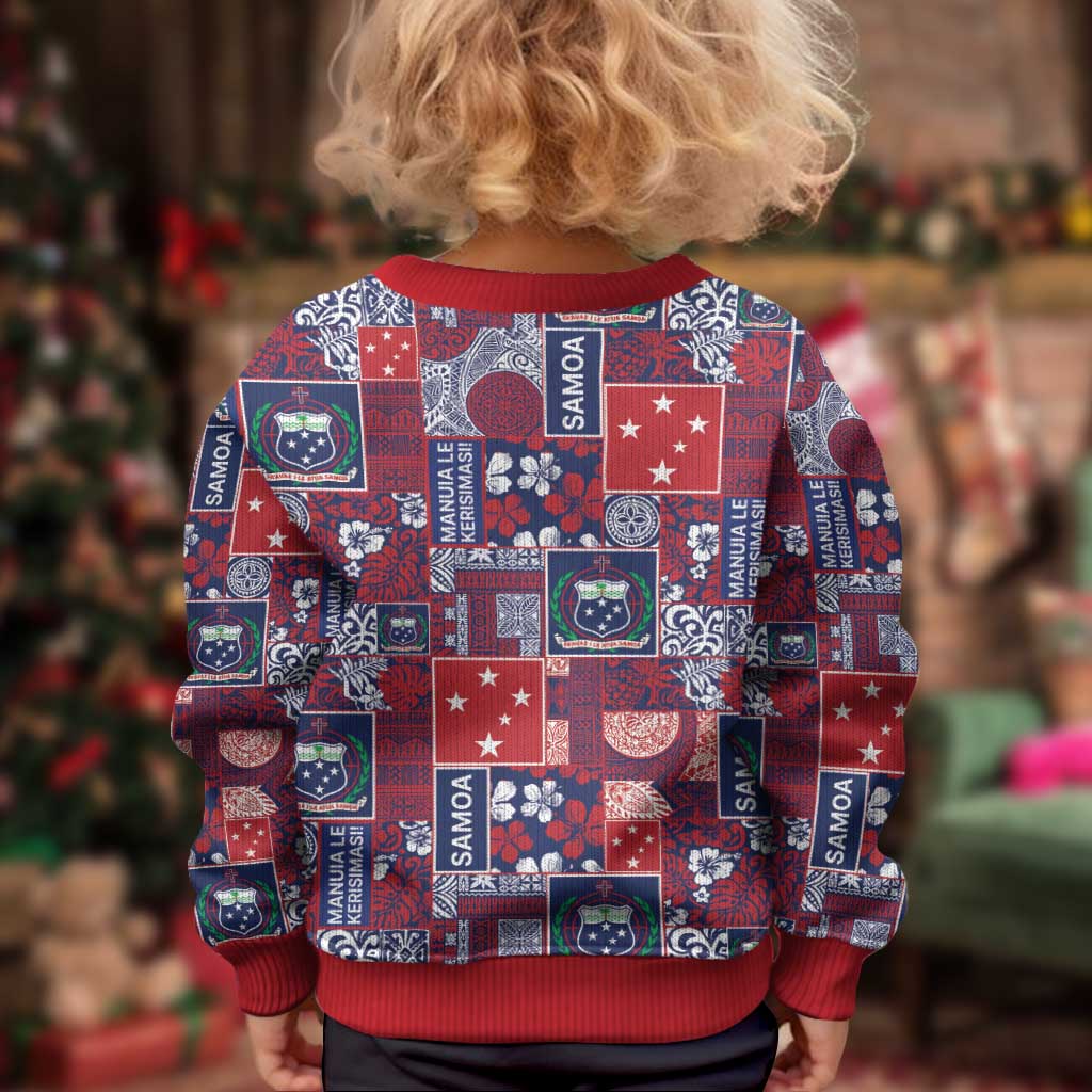 Red Samoa Manuia Le Kerisimasi Kid Ugly Christmas Sweater Pacific Patchwork Xmas Vibes - Polynesian Pride