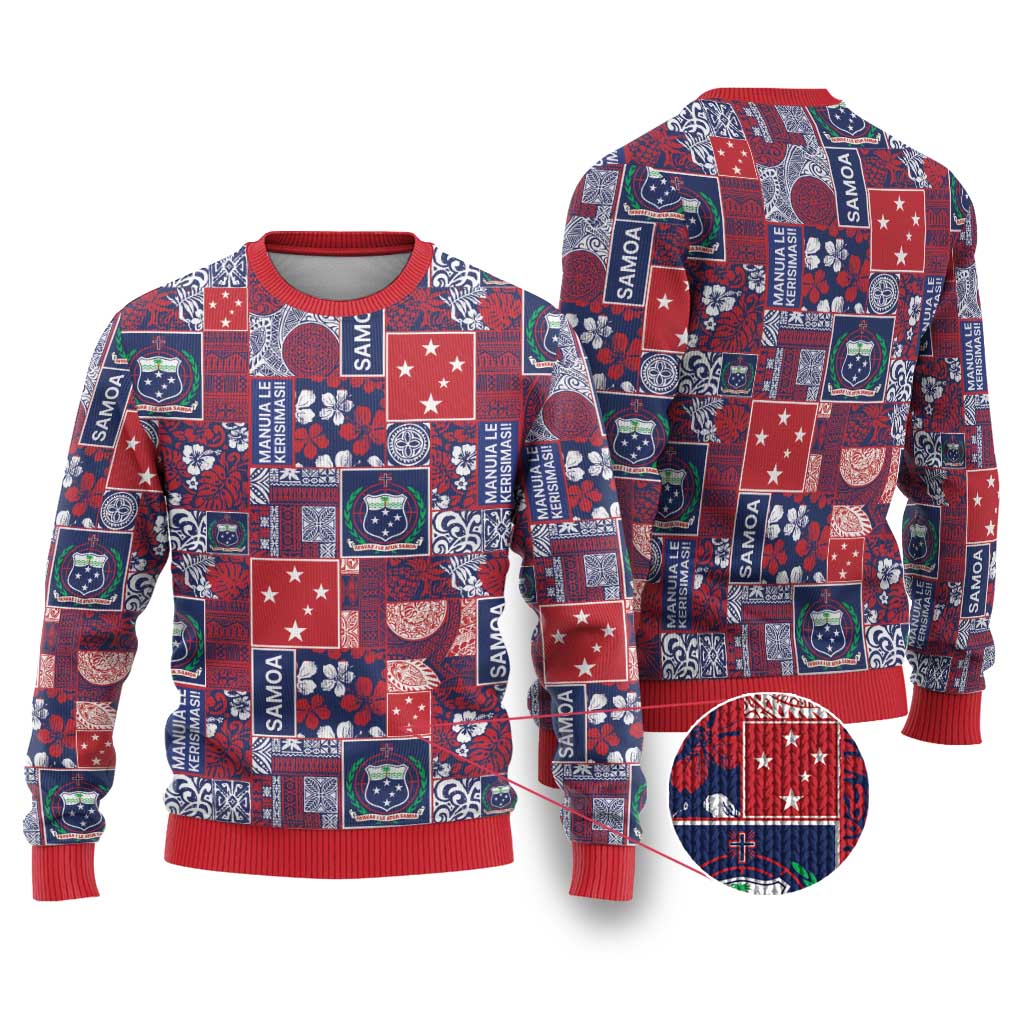 Red Samoa Manuia Le Kerisimasi Ugly Christmas Sweater Pacific Patchwork Xmas Vibes - Polynesian Pride
