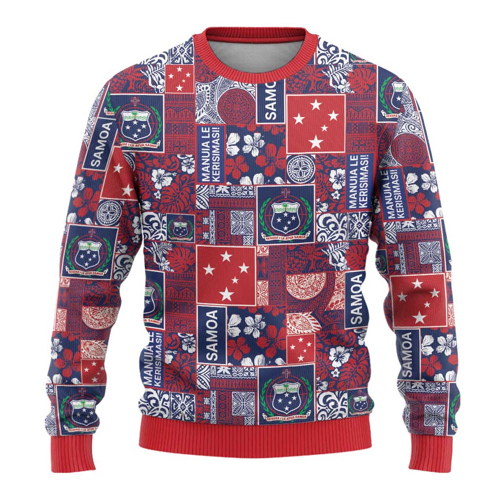 Red Samoa Manuia Le Kerisimasi Ugly Christmas Sweater Pacific Patchwork Xmas Vibes - Polynesian Pride