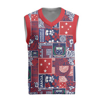 Red Samoa Manuia Le Kerisimasi Christmas Knitted V-Neck Vest Pacific Patchwork Xmas Vibes - Polynesian Pride