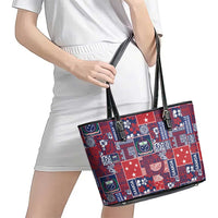 Red Samoa Manuia Le Kerisimasi Leather Tote Bag Pacific Patchwork Xmas Vibes LT9 - Polynesian Pride