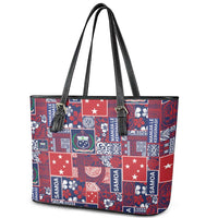 Red Samoa Manuia Le Kerisimasi Leather Tote Bag Pacific Patchwork Xmas Vibes LT9 - Polynesian Pride