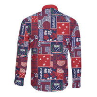 Red Samoa Manuia Le Kerisimasi Long Sleeve Button Shirt Pacific Patchwork Xmas Vibes - Polynesian Pride