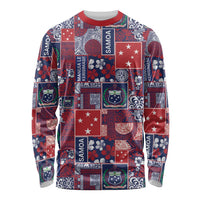 Red Samoa Manuia Le Kerisimasi Long Sleeve Shirt Pacific Patchwork Xmas Vibes - Polynesian Pride