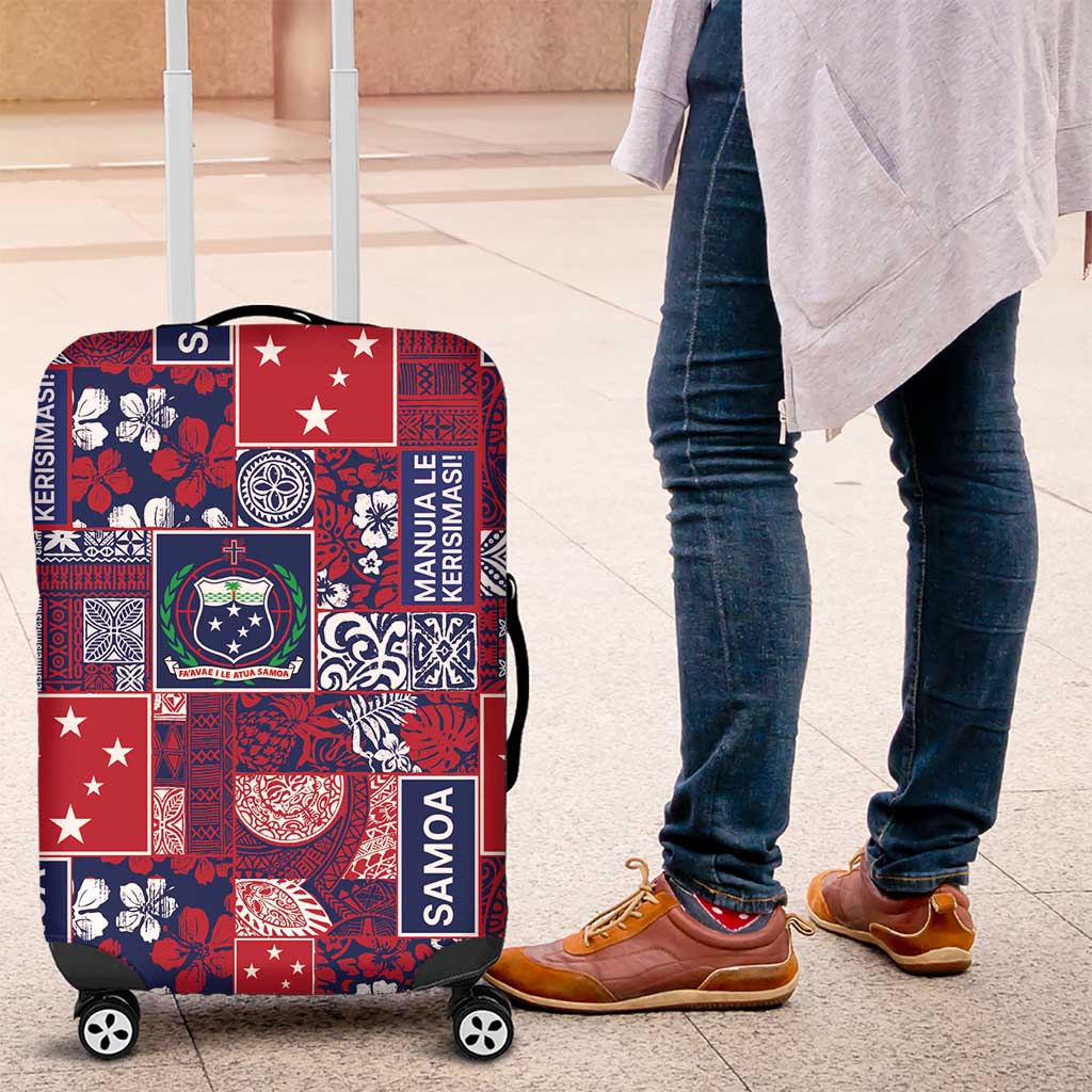 Red Samoa Manuia Le Kerisimasi Luggage Cover Pacific Patchwork Xmas Vibes LT9 Red - Polynesian Pride