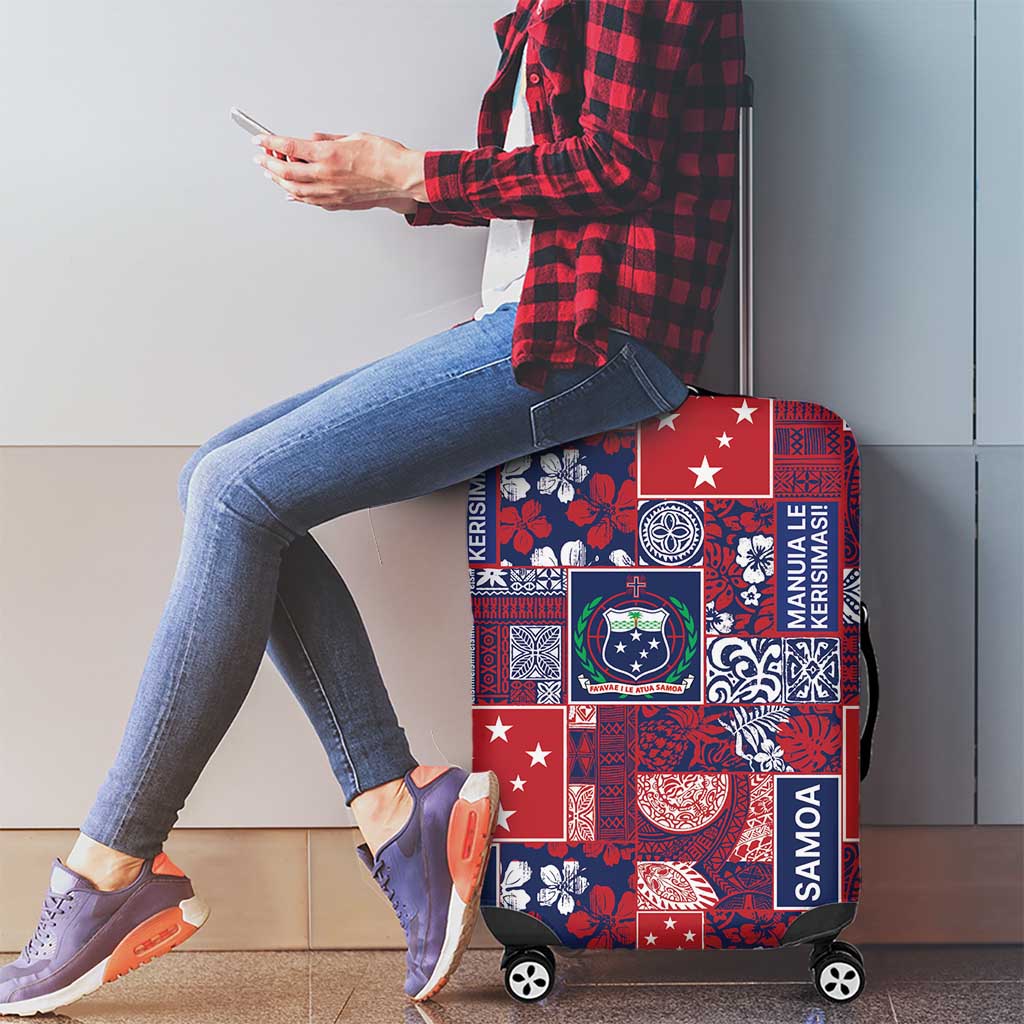 Red Samoa Manuia Le Kerisimasi Luggage Cover Pacific Patchwork Xmas Vibes LT9 - Polynesian Pride