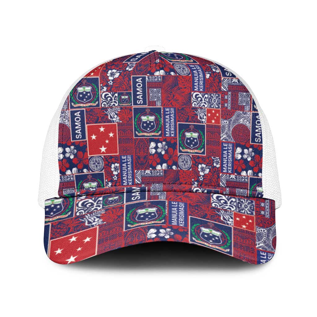 Red Samoa Manuia Le Kerisimasi Mesh Trucker Cap Pacific Patchwork Xmas Vibes - Polynesian Pride