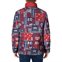 Red Samoa Manuia Le Kerisimasi Padded Jacket Pacific Patchwork Xmas Vibes - Polynesian Pride