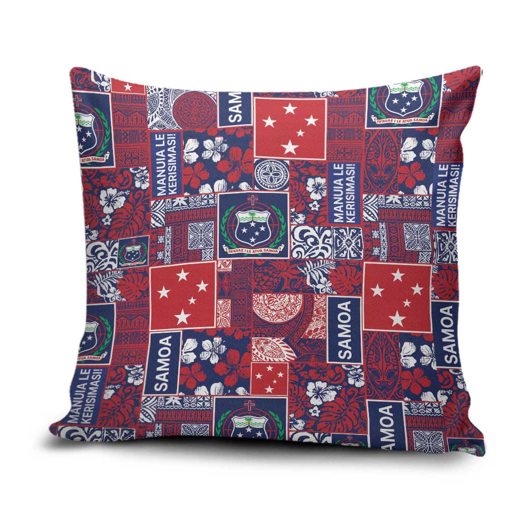 Red Samoa Manuia Le Kerisimasi Pillow Cover Pacific Patchwork Xmas Vibes - Polynesian Pride