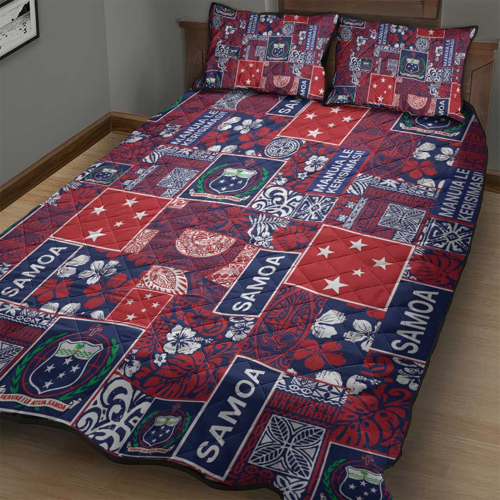Red Samoa Manuia Le Kerisimasi Quilt Bed Set Pacific Patchwork Xmas Vibes LT9 - Polynesian Pride