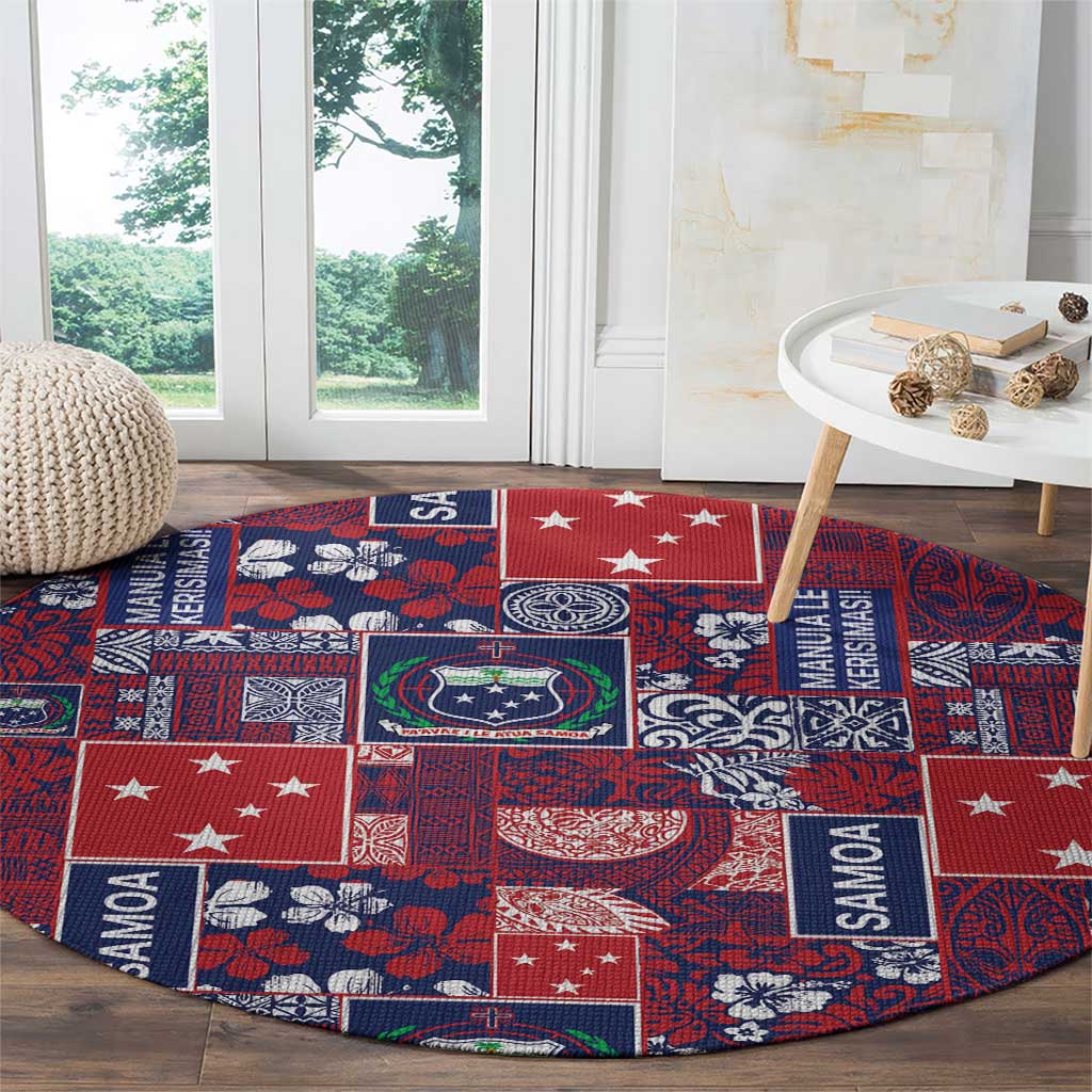Red Samoa Manuia Le Kerisimasi Round Carpet Pacific Patchwork Xmas Vibes LT9 - Polynesian Pride