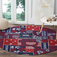 Red Samoa Manuia Le Kerisimasi Round Carpet Pacific Patchwork Xmas Vibes LT9 - Polynesian Pride
