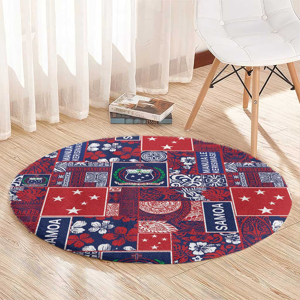 Red Samoa Manuia Le Kerisimasi Round Carpet Pacific Patchwork Xmas Vibes LT9 - Polynesian Pride