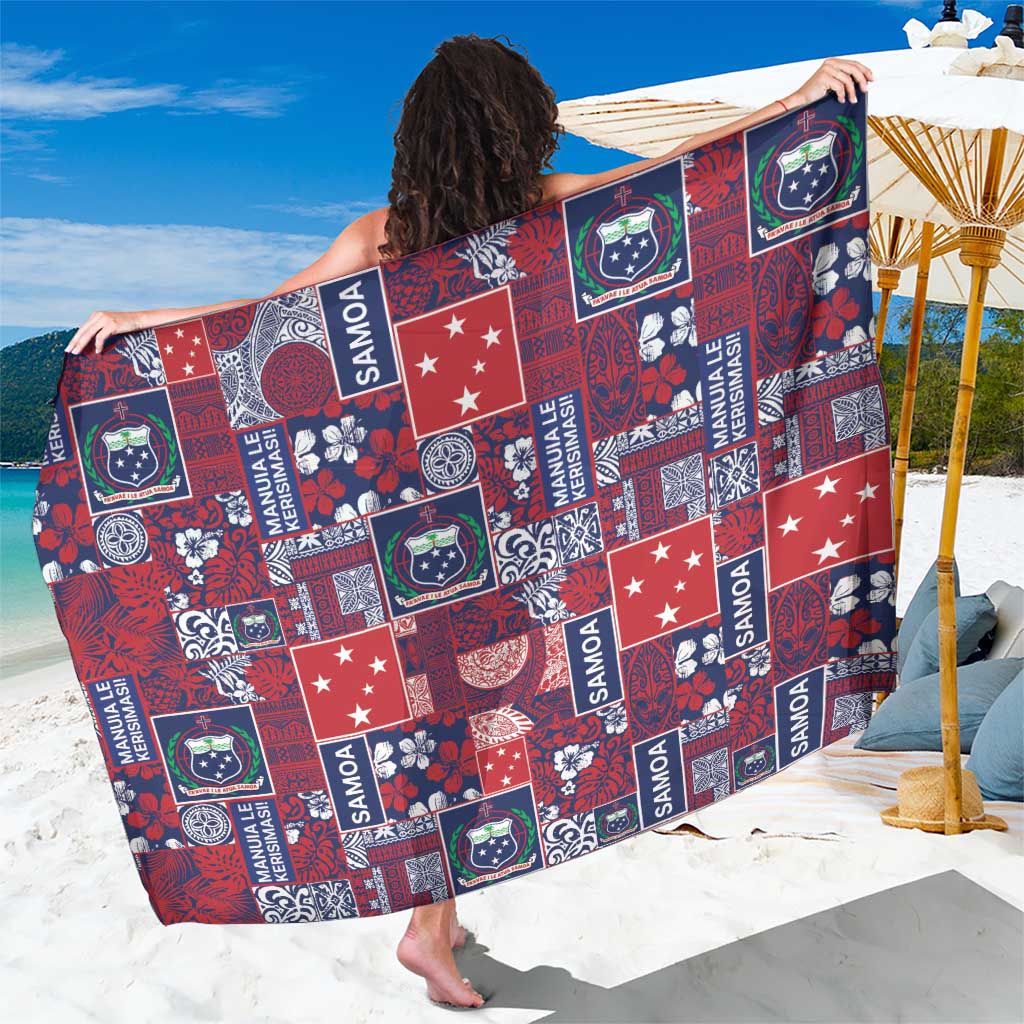 Red Samoa Manuia Le Kerisimasi Sarong Pacific Patchwork Xmas Vibes LT9 One Size 44 x 66 inches Red - Polynesian Pride