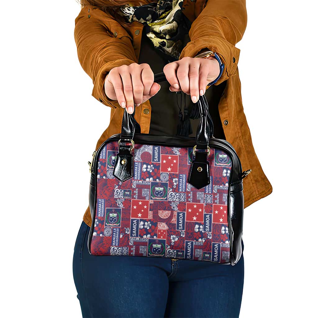 Red Samoa Manuia Le Kerisimasi Shoulder Handbag Pacific Patchwork Xmas Vibes LT9 One Size Red - Polynesian Pride