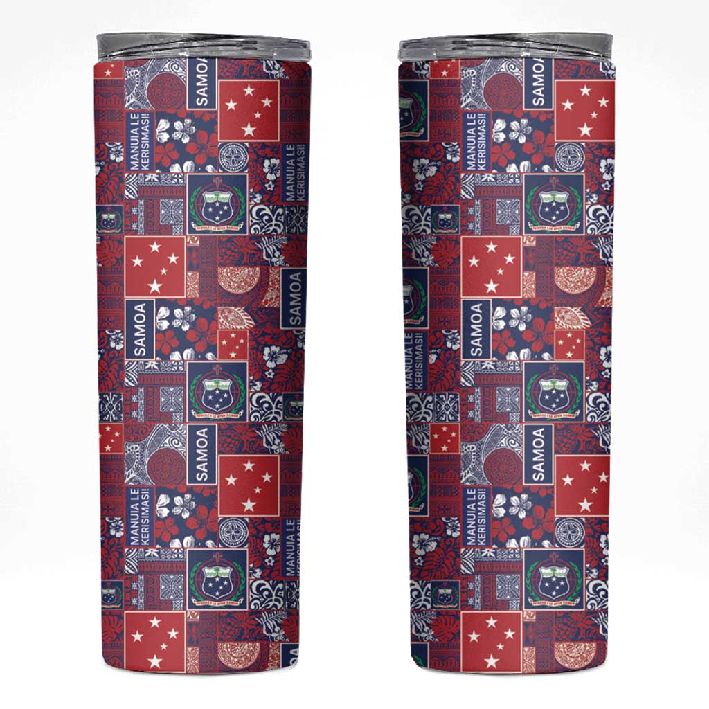 Red Samoa Manuia Le Kerisimasi Skinny Tumbler Pacific Patchwork Xmas Vibes LT9 Red - Polynesian Pride
