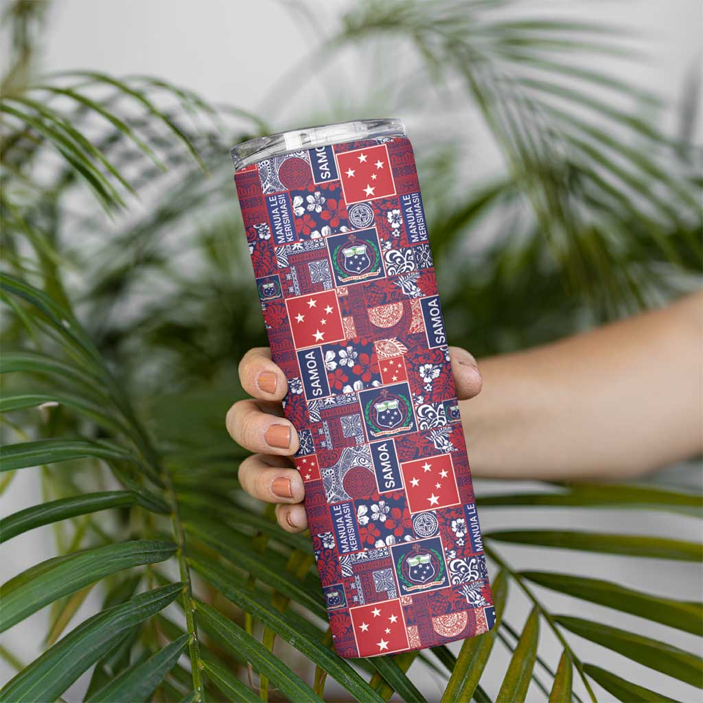 Red Samoa Manuia Le Kerisimasi Skinny Tumbler Pacific Patchwork Xmas Vibes LT9 - Polynesian Pride