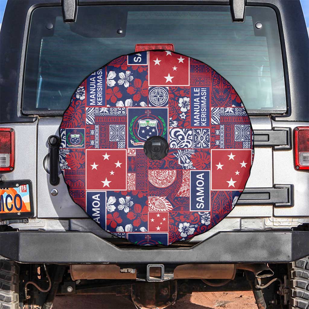 Red Samoa Manuia Le Kerisimasi Spare Tire Cover Pacific Patchwork Xmas Vibes LT9 Red - Polynesian Pride