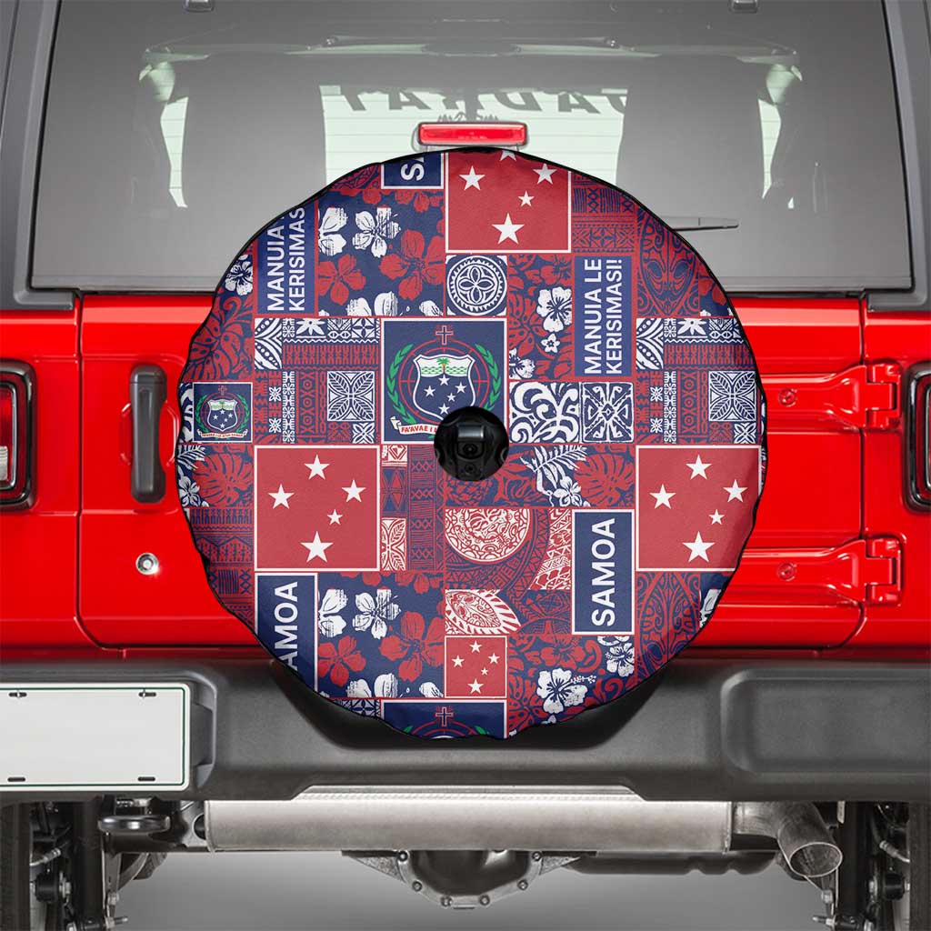 Red Samoa Manuia Le Kerisimasi Spare Tire Cover Pacific Patchwork Xmas Vibes LT9 - Polynesian Pride