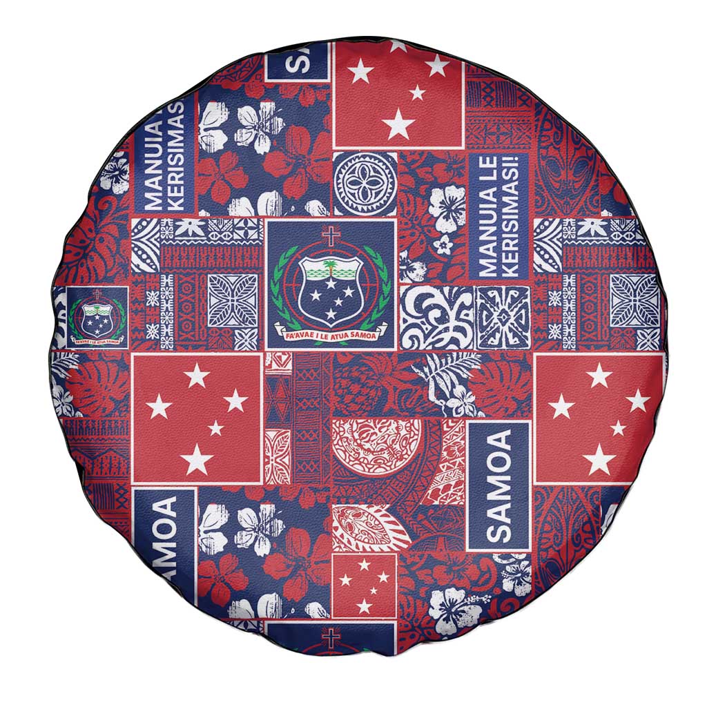 Red Samoa Manuia Le Kerisimasi Spare Tire Cover Pacific Patchwork Xmas Vibes LT9 - Polynesian Pride