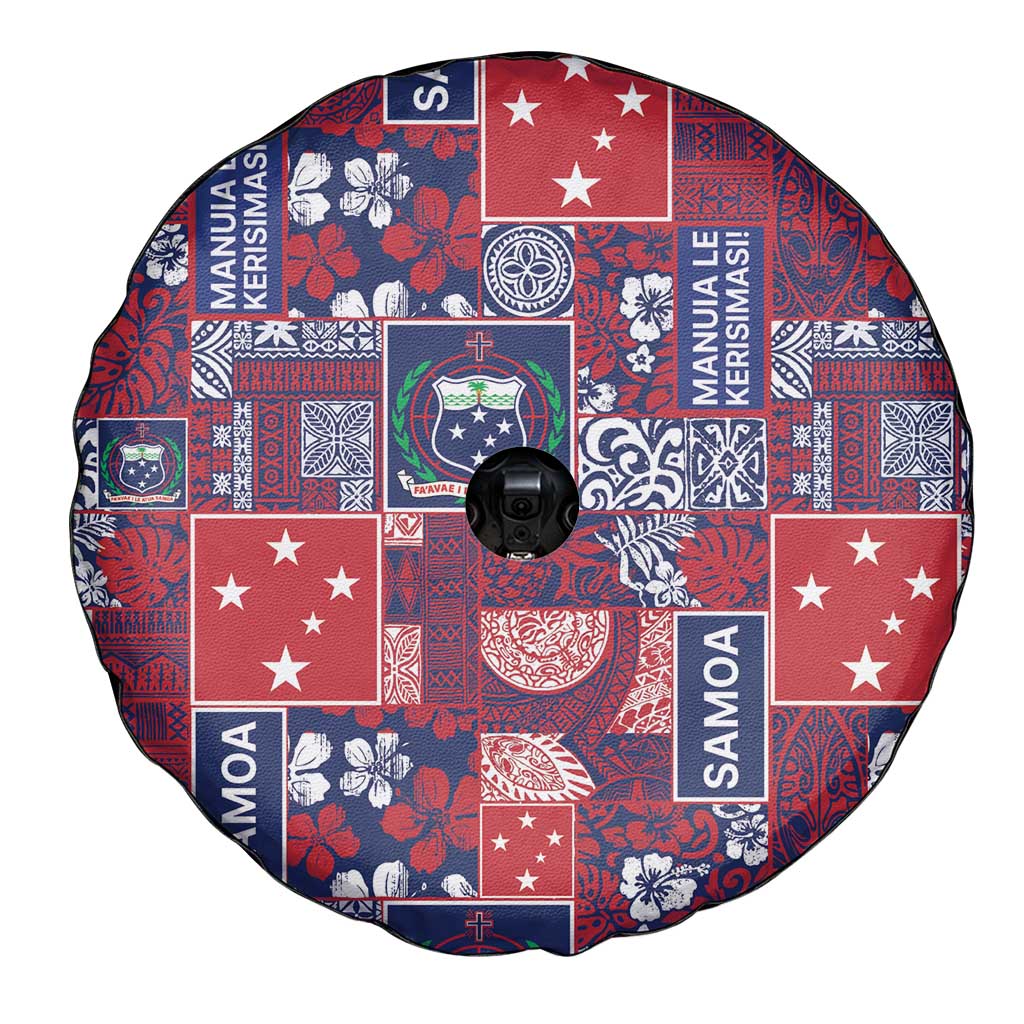 Red Samoa Manuia Le Kerisimasi Spare Tire Cover Pacific Patchwork Xmas Vibes LT9 - Polynesian Pride