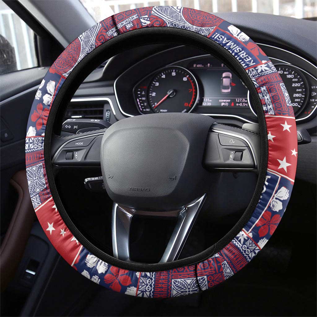 Red Samoa Manuia Le Kerisimasi Steering Wheel Cover Pacific Patchwork Xmas Vibes LT9 - Polynesian Pride