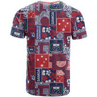 Red Samoa Manuia Le Kerisimasi T Shirt Pacific Patchwork Xmas Vibes - Polynesian Pride