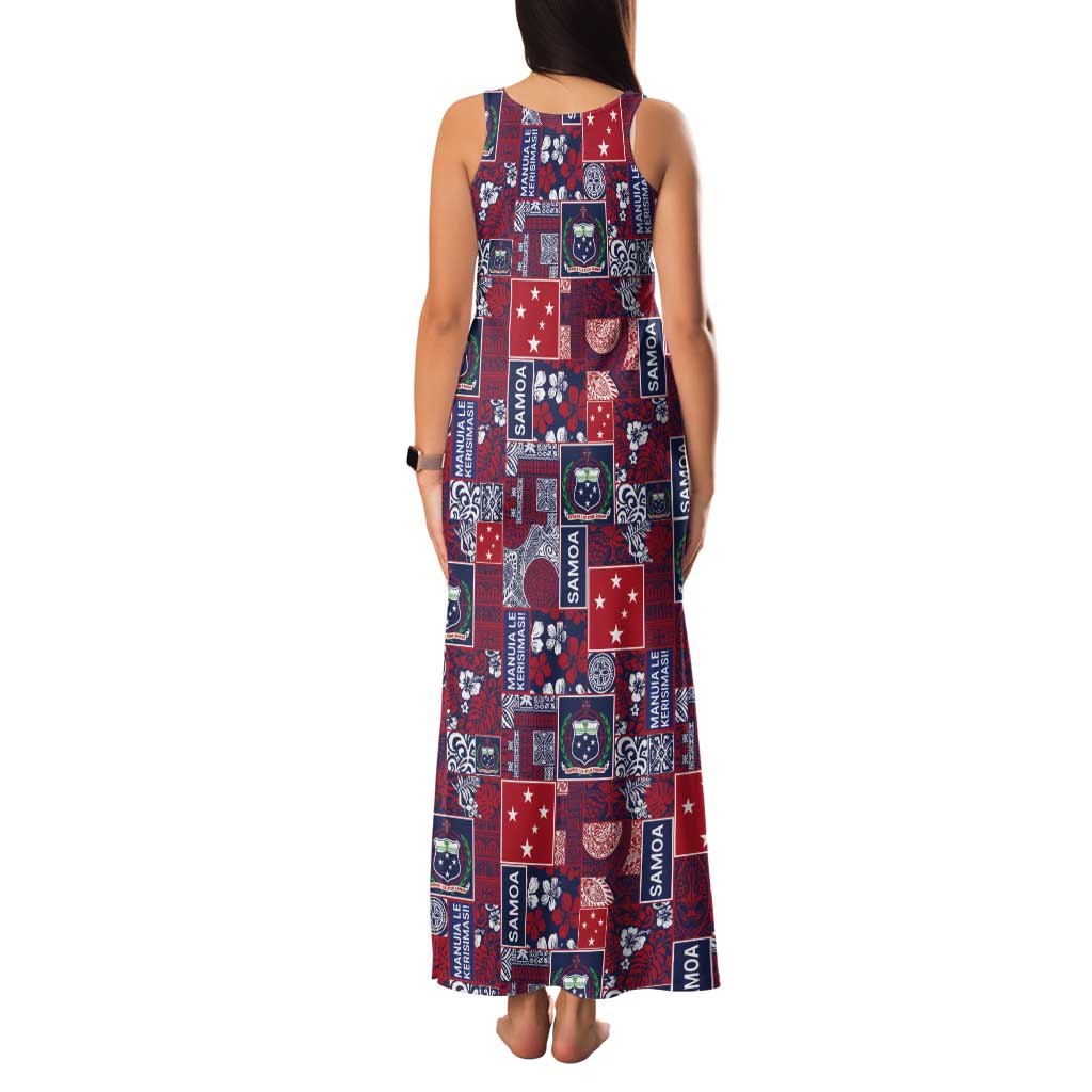 Red Samoa Manuia Le Kerisimasi Tank Maxi Dress Pacific Patchwork Xmas Vibes - Polynesian Pride