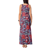 Red Samoa Manuia Le Kerisimasi Tank Maxi Dress Pacific Patchwork Xmas Vibes - Polynesian Pride