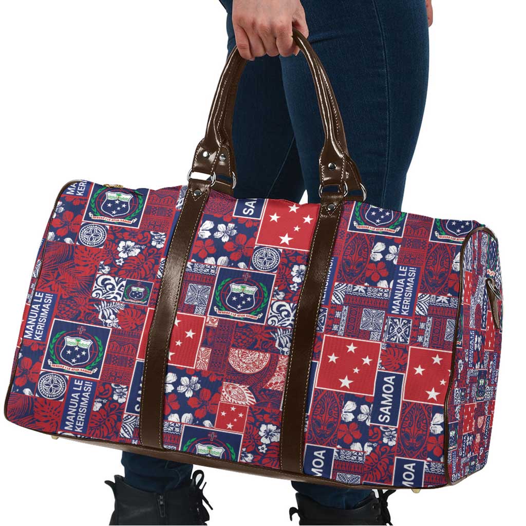 Red Samoa Manuia Le Kerisimasi Travel Bag Pacific Patchwork Xmas Vibes - Polynesian Pride